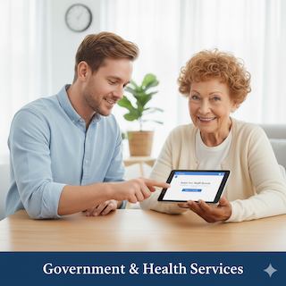 Senior accessing online government health portal
